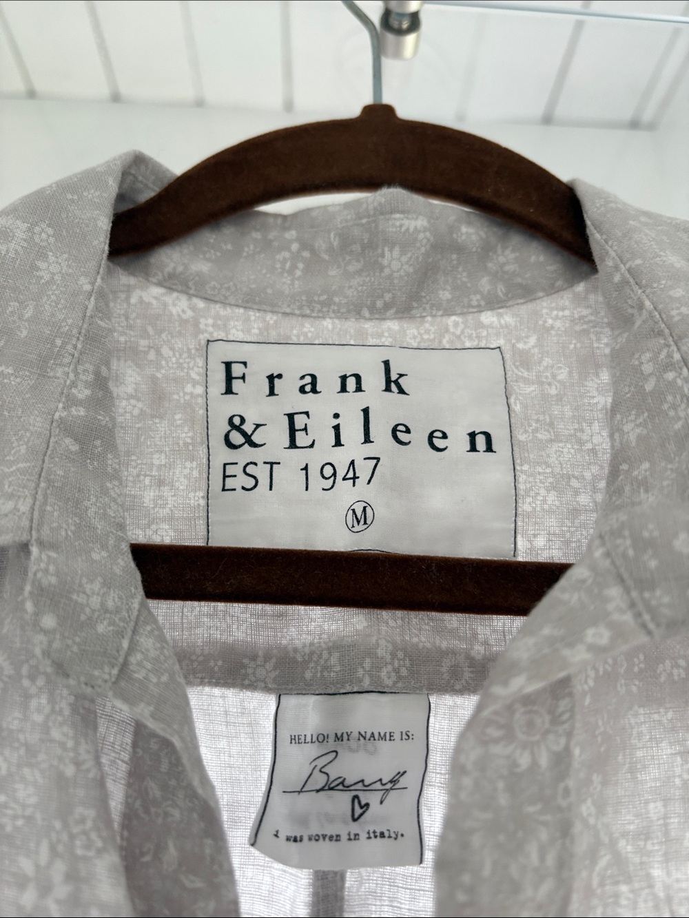 Frank & Eileen Light Gray Floral-Print 100% linen button down Shirt - Picture 2 of 7